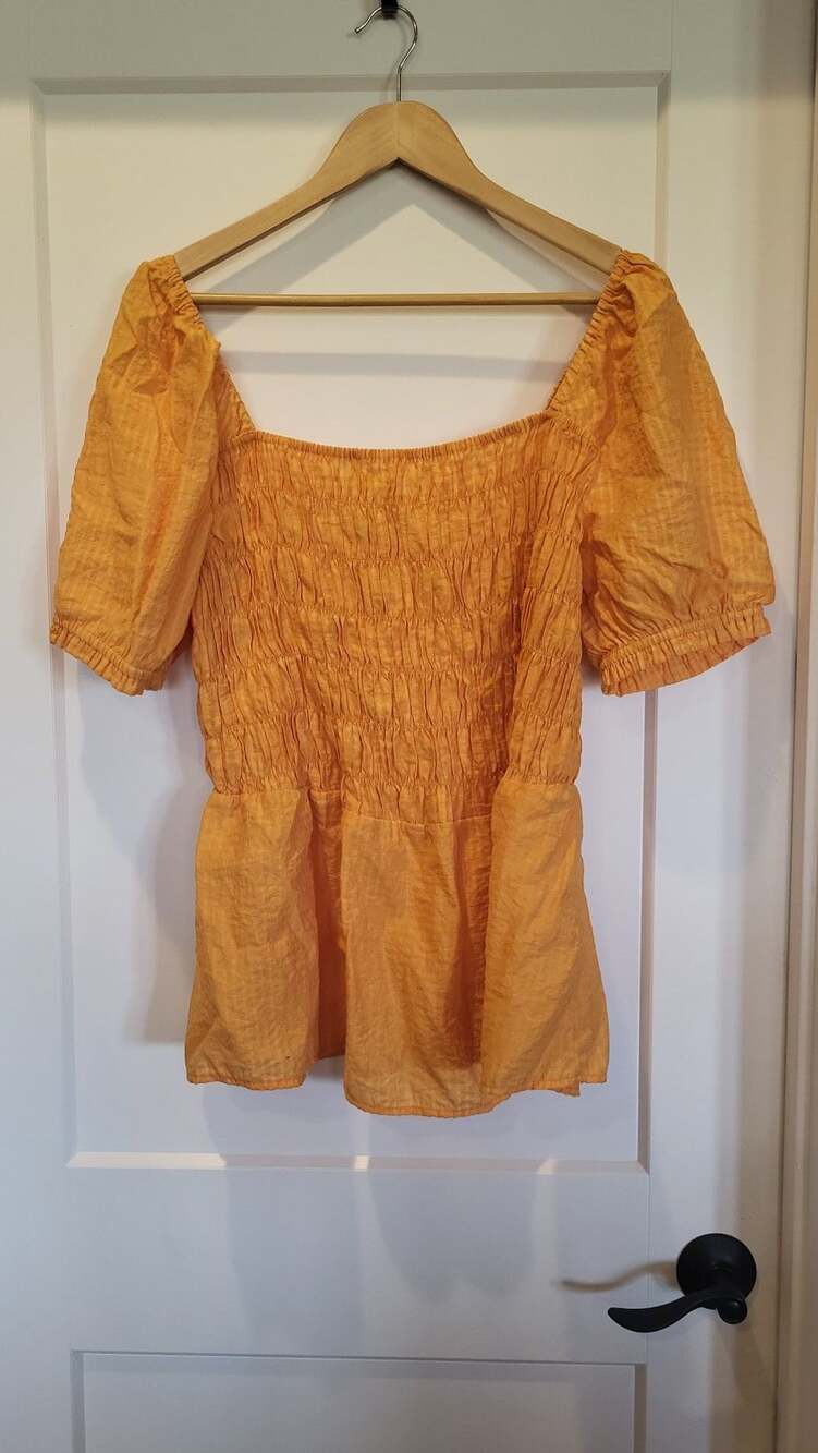 Lane Bryant Orange Smocked Bodice Peplum Top Size 16